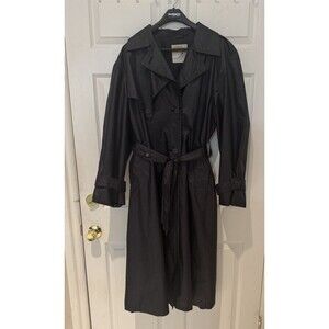 VTG  Shabby Chic London Fog Towne Black Trench Coat Women Sz 14 Deadstock Preppy